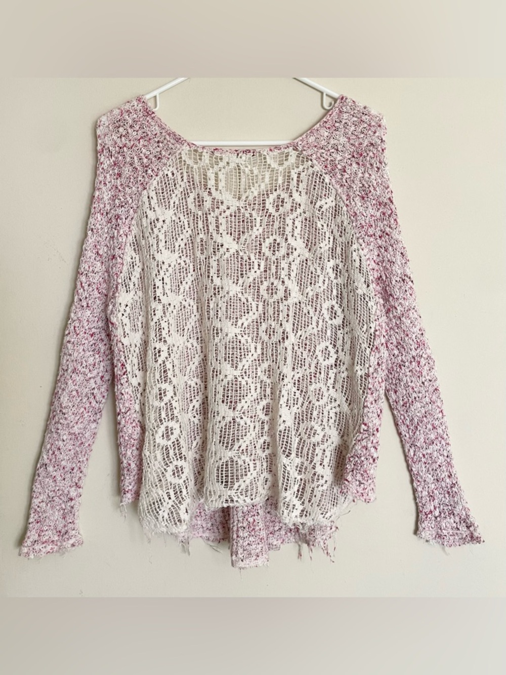 Free People Pink and White Long Sleeve Lace Back Top - Picture 4 of 6